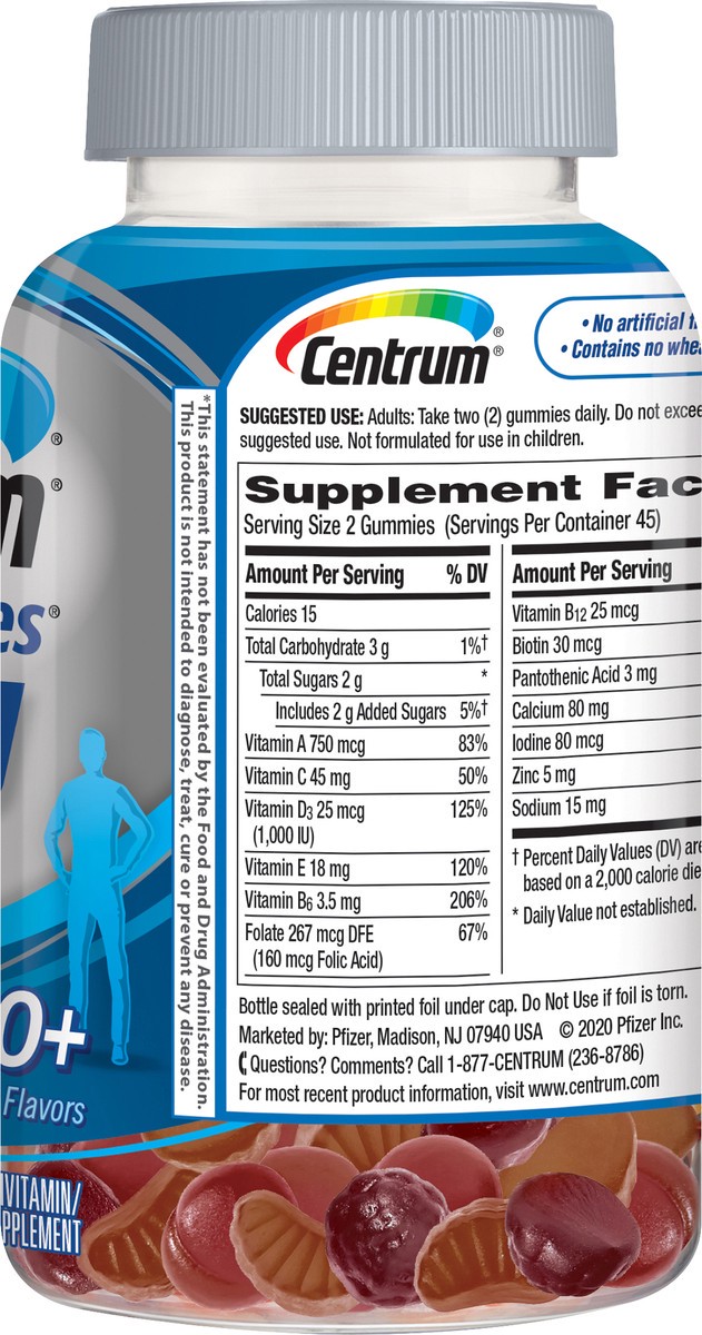 slide 3 of 7, Centrum MultiGummies Men 50+ Assorted Natural Fruit Flavors Multivitamin/Multimineral 90 ea, 90 ct