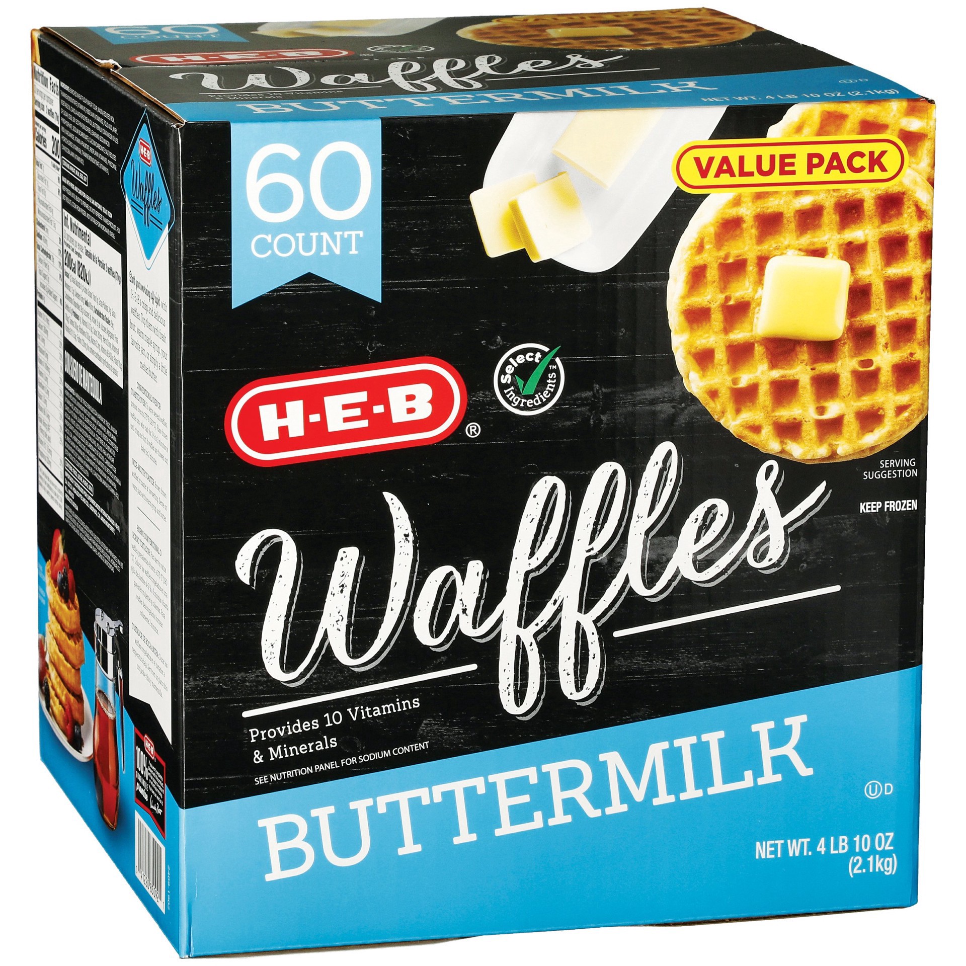 slide 1 of 1, H-E-B Classic Selections Buttermilk Waffles Value Pack, 60 ct