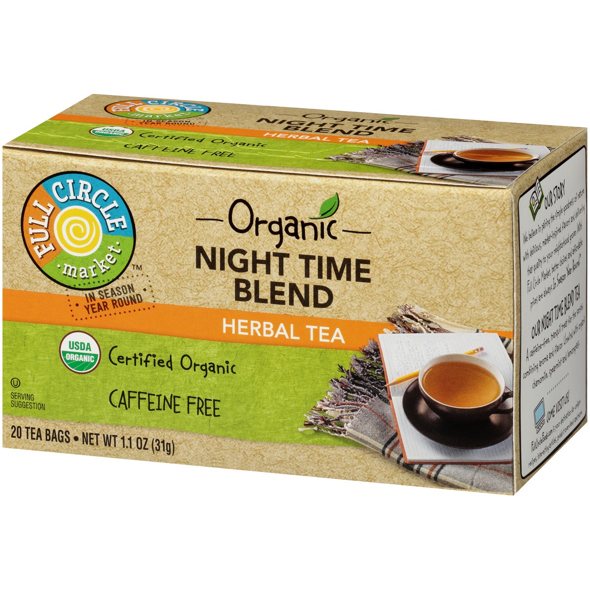 slide 3 of 9, Full Circle Market Caffeine Free Night Time Blend Herbal Tea - 1.1 oz, 1.1 oz