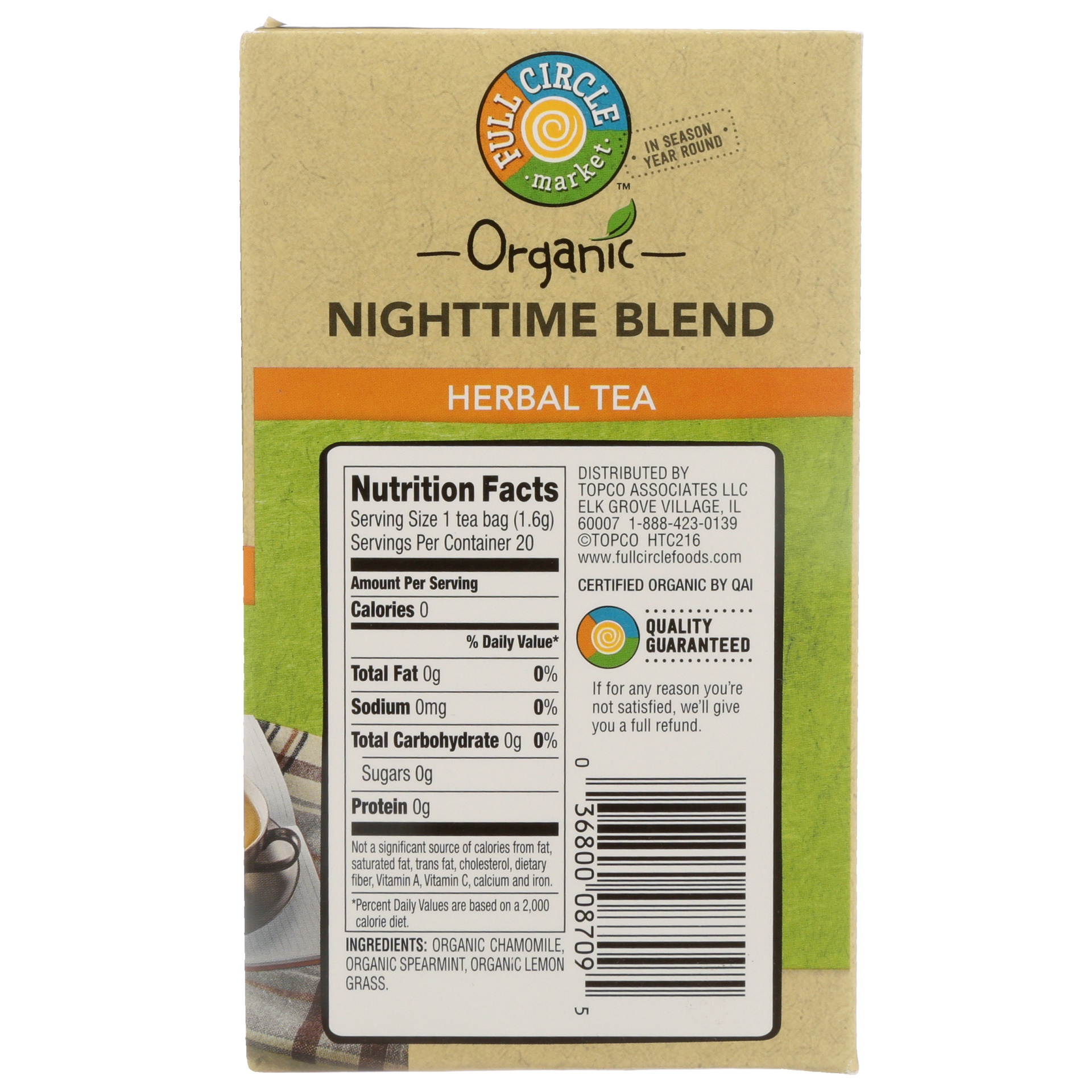 slide 4 of 6, Full Circle Market Nighttime Blend Caffeine Free Herbal Tea Bags, 20 ct; 1.1 oz