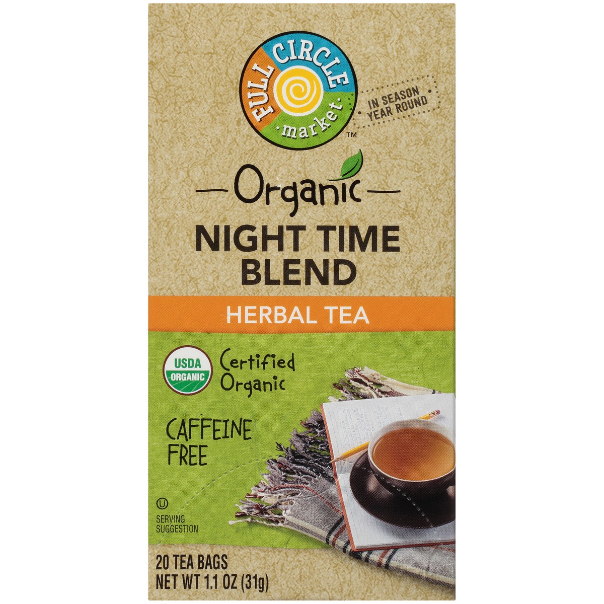 slide 7 of 9, Full Circle Market Caffeine Free Night Time Blend Herbal Tea - 1.1 oz, 1.1 oz