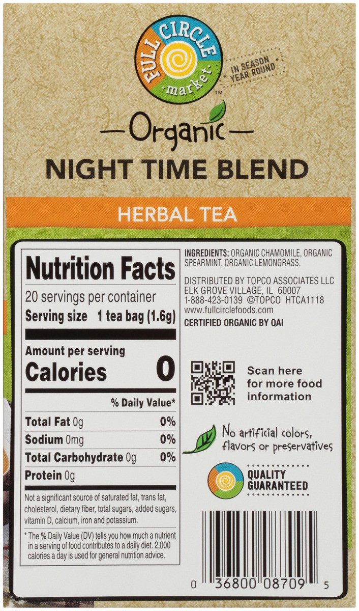 slide 4 of 9, Full Circle Market Caffeine Free Night Time Blend Herbal Tea - 1.1 oz, 1.1 oz