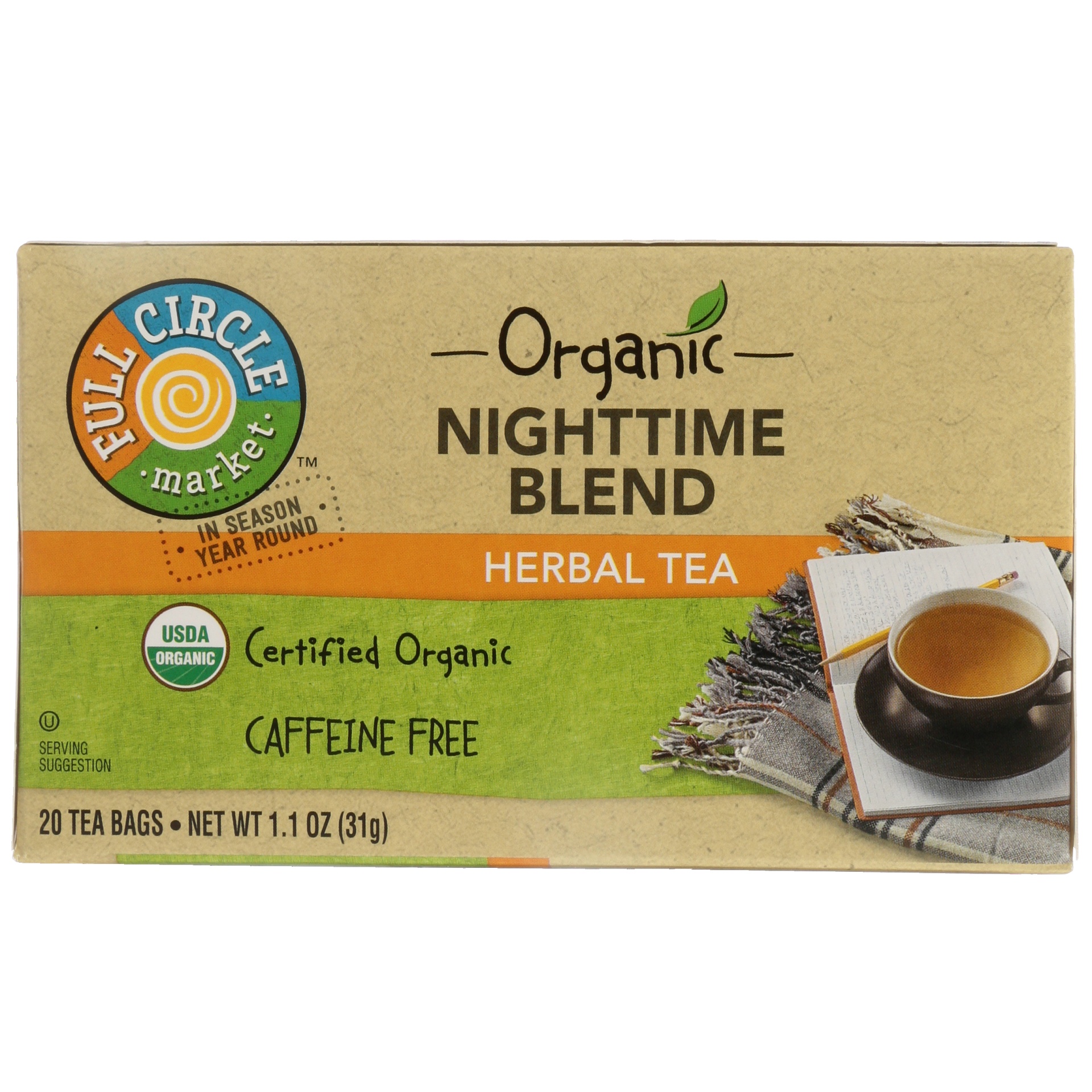 slide 6 of 6, Full Circle Market Nighttime Blend Caffeine Free Herbal Tea Bags, 20 ct; 1.1 oz
