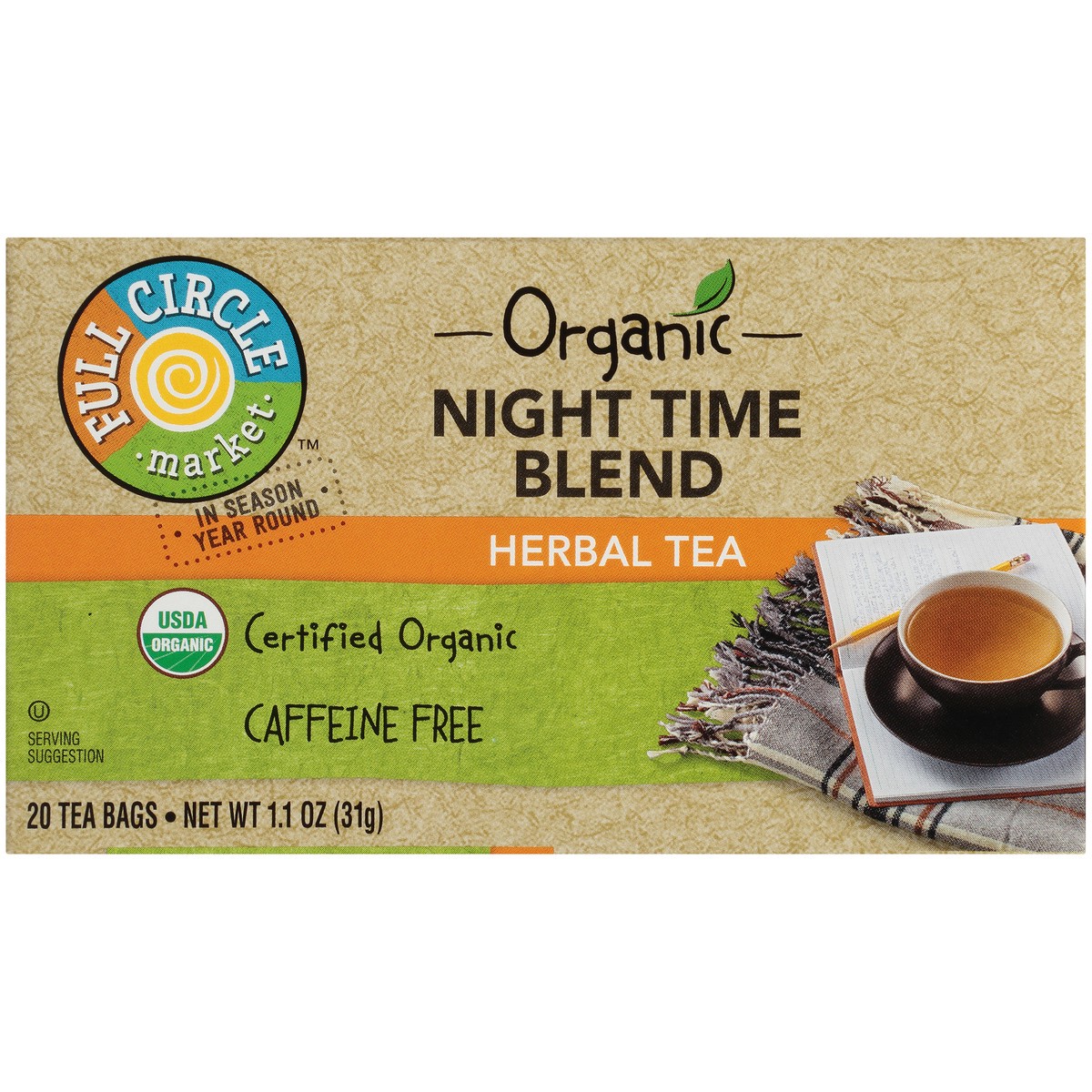 slide 5 of 9, Full Circle Market Caffeine Free Night Time Blend Herbal Tea - 1.1 oz, 1.1 oz