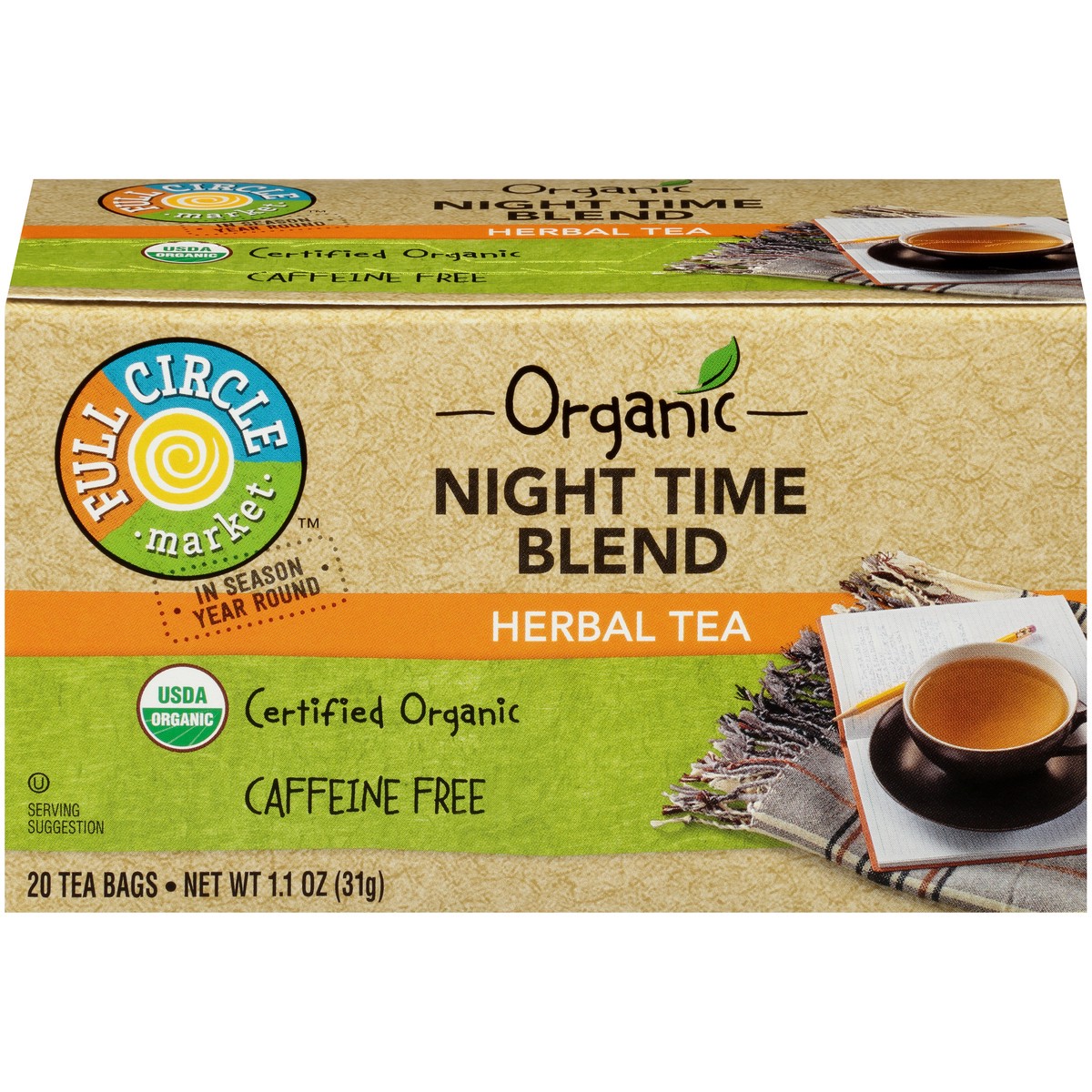 slide 1 of 9, Full Circle Market Caffeine Free Night Time Blend Herbal Tea - 1.1 oz, 1.1 oz