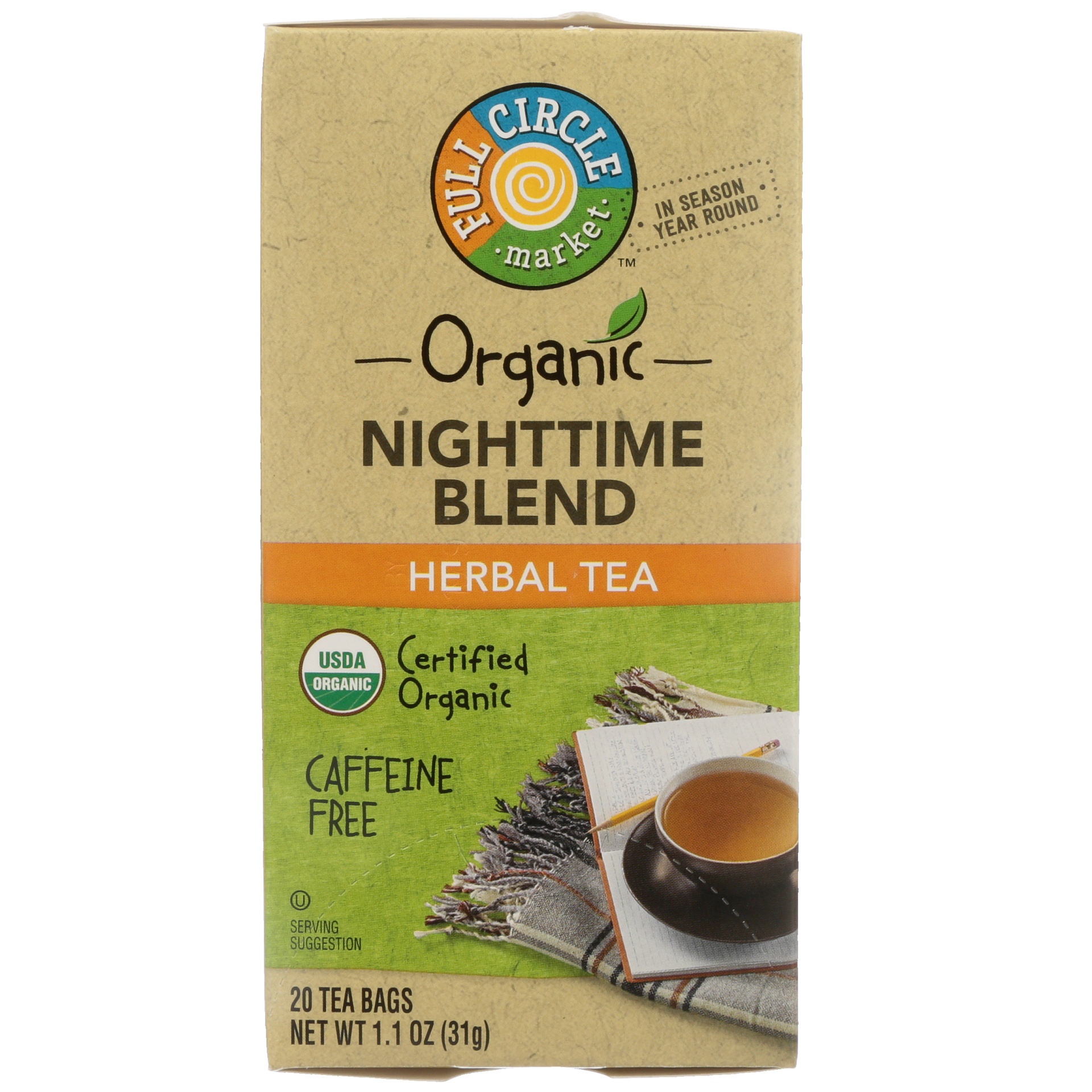 slide 1 of 6, Full Circle Market Nighttime Blend Caffeine Free Herbal Tea Bags, 20 ct; 1.1 oz