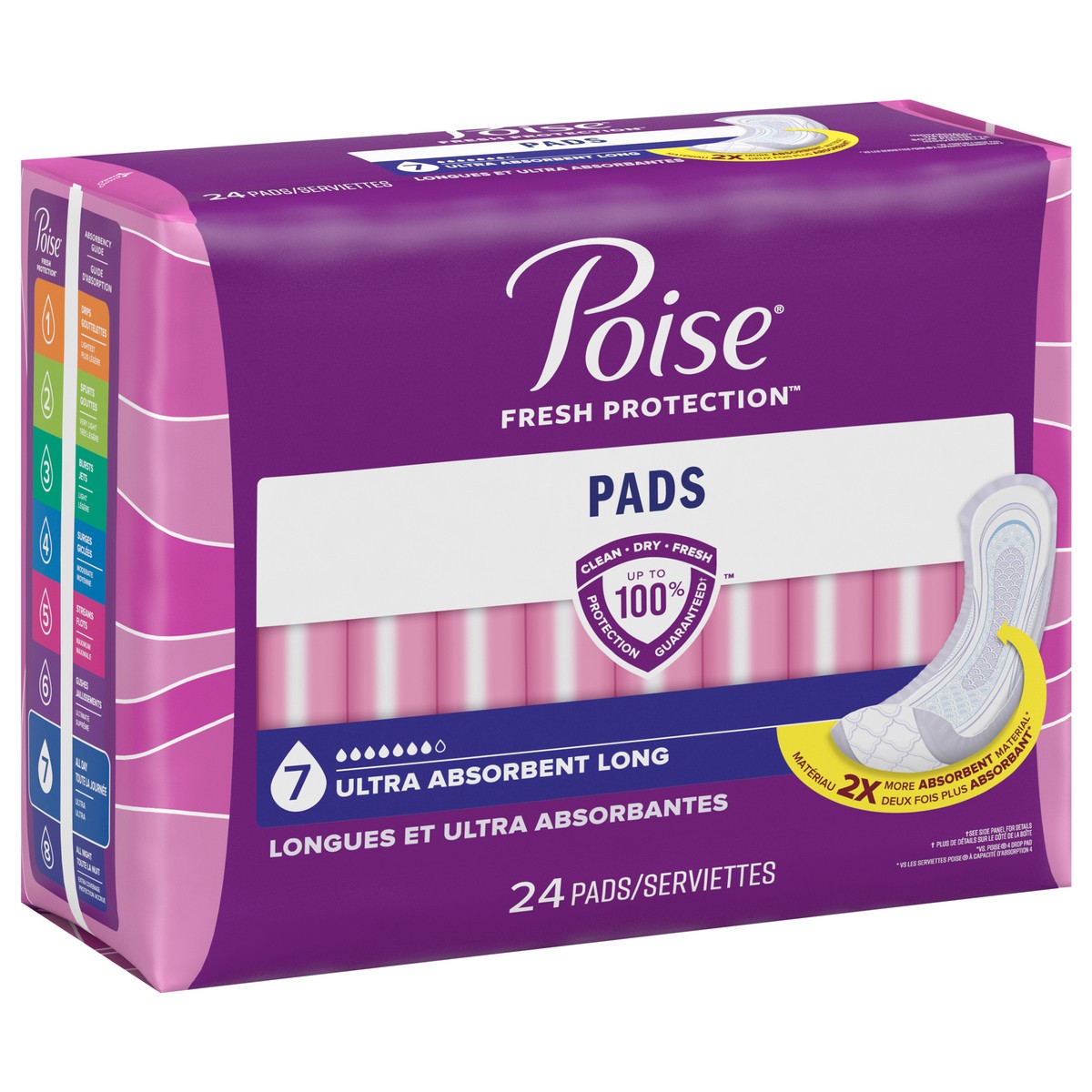 slide 9 of 9, Poise Incontinence & Postpartum Pads for Bladder Leaks, 7 Drop Ultra Absorbency, Long Length, 24 Count, 24 ct
