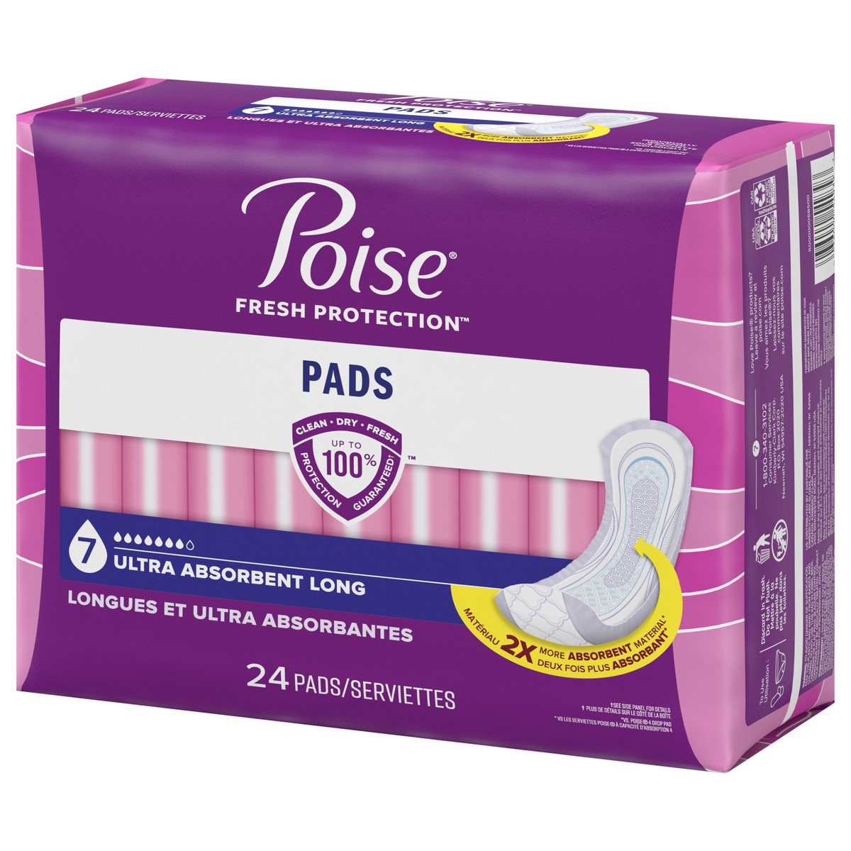 slide 3 of 9, Poise Incontinence & Postpartum Pads for Bladder Leaks, 7 Drop Ultra Absorbency, Long Length, 24 Count, 24 ct