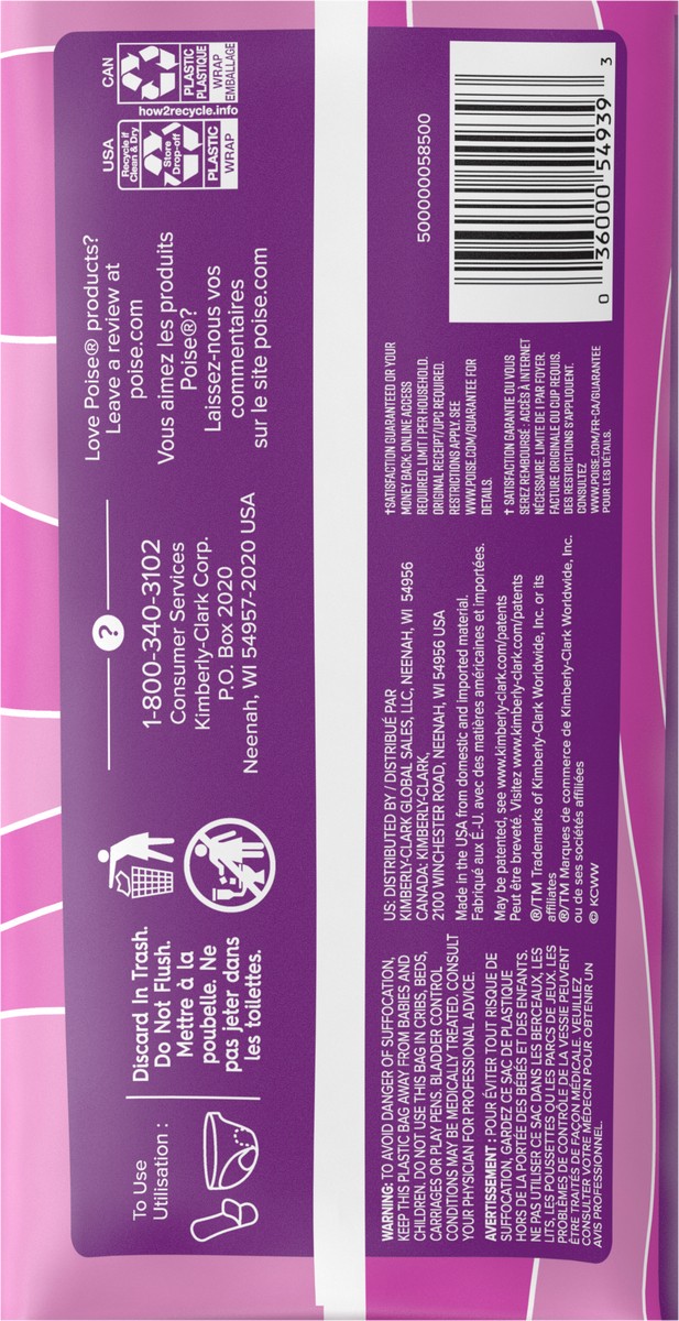 slide 6 of 9, Poise Incontinence & Postpartum Pads for Bladder Leaks, 7 Drop Ultra Absorbency, Long Length, 24 Count, 24 ct