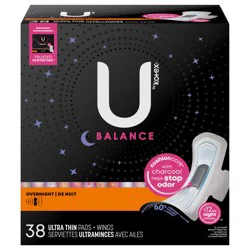 U by Kotex Balance Ultra-Thin Overnight Pads with Wings - Unscented - 38ct  38 ct