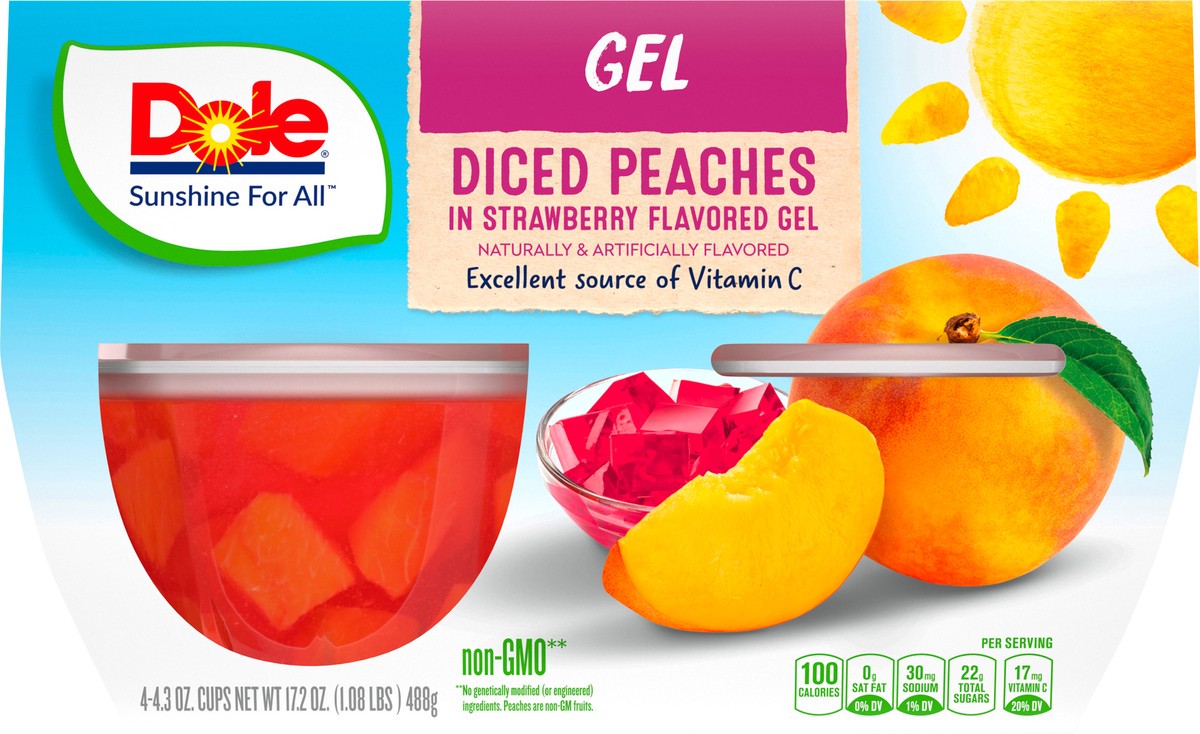 slide 8 of 9, Dole Diced Peaches In Strawberry Gel, 4 ct