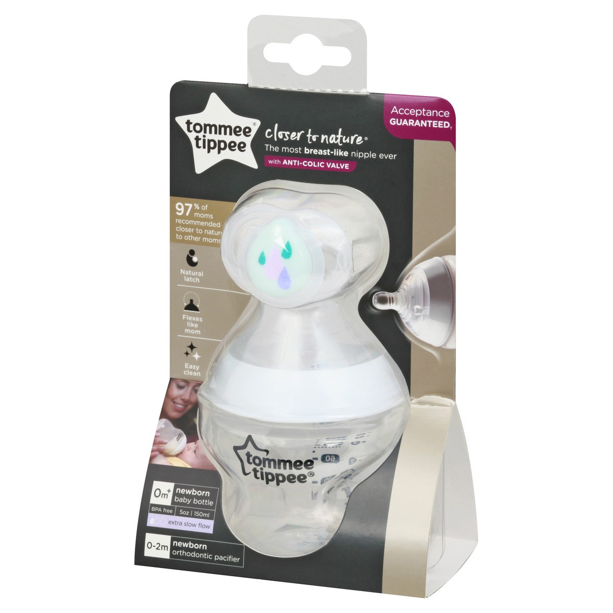 slide 3 of 9, Tommee Tippee Closer to Nature Anti-Colic Valve Slow Flow 0-2 M Bottle 1 ea, 5 oz