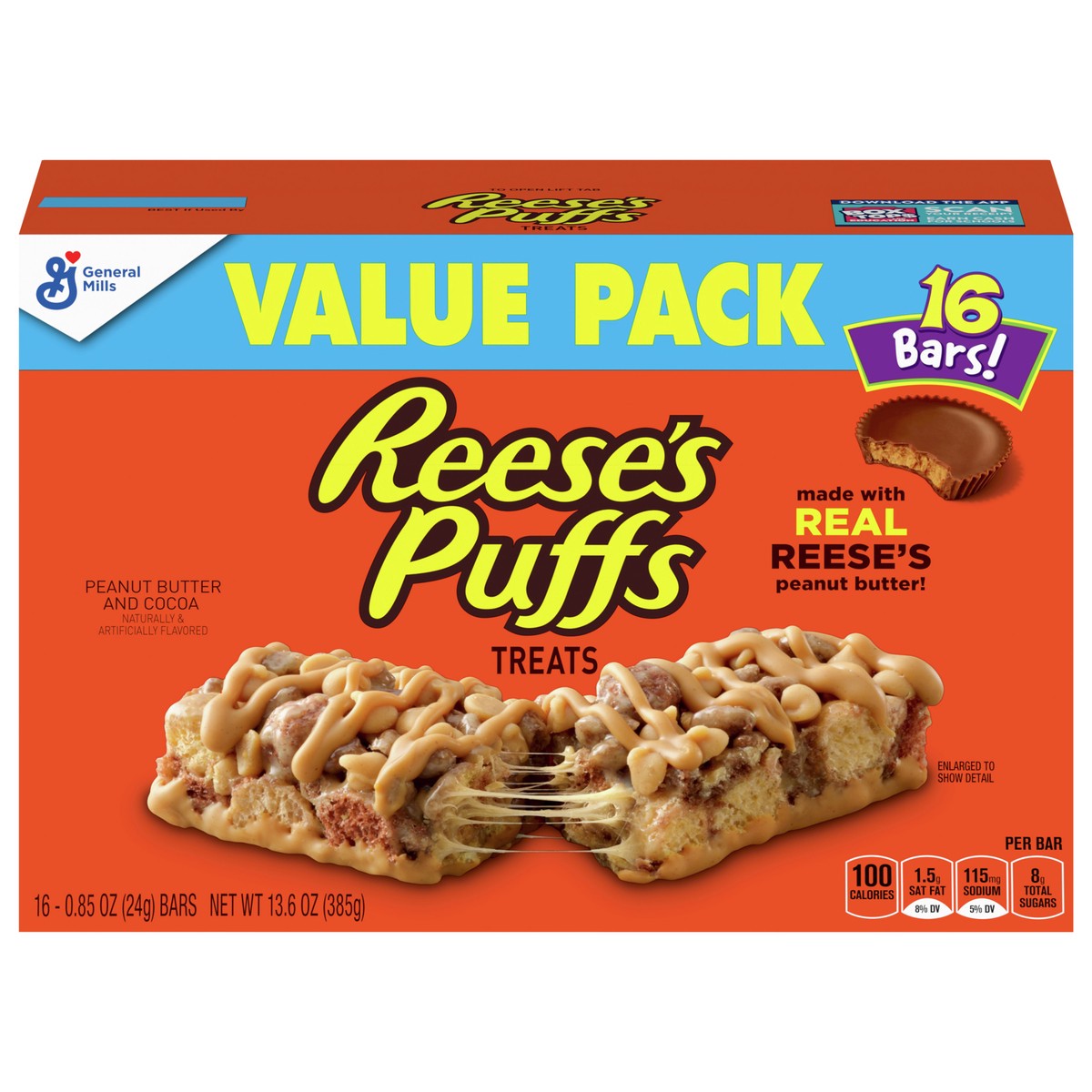 slide 1 of 1, Reese's Puffs Breakfast Cereal Treat Bars, Peanut Butter & Cocoa, 16 ct, 16 ct