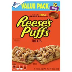 REESE''S Puffs Cereal Treat Bars, Peanut Butter and Cocoa, Snack Bars, Value Pack, 16 Ct, 13.6 oz