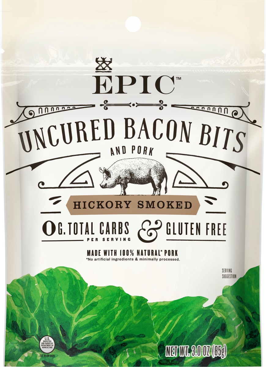 slide 6 of 9, Epic Hickory Smoked Uncured Bacon Bits, 3 oz