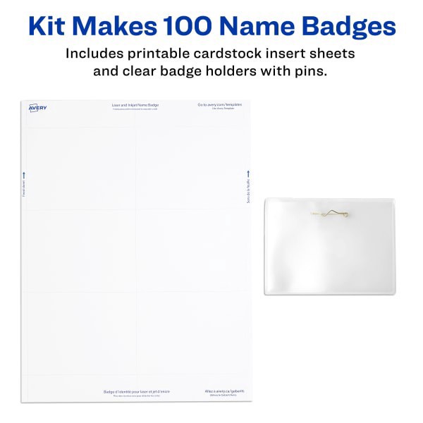 slide 3 of 8, Avery Pin Style Name Badge Kits, Top Loading, 100 ct; 3 in x 4 in