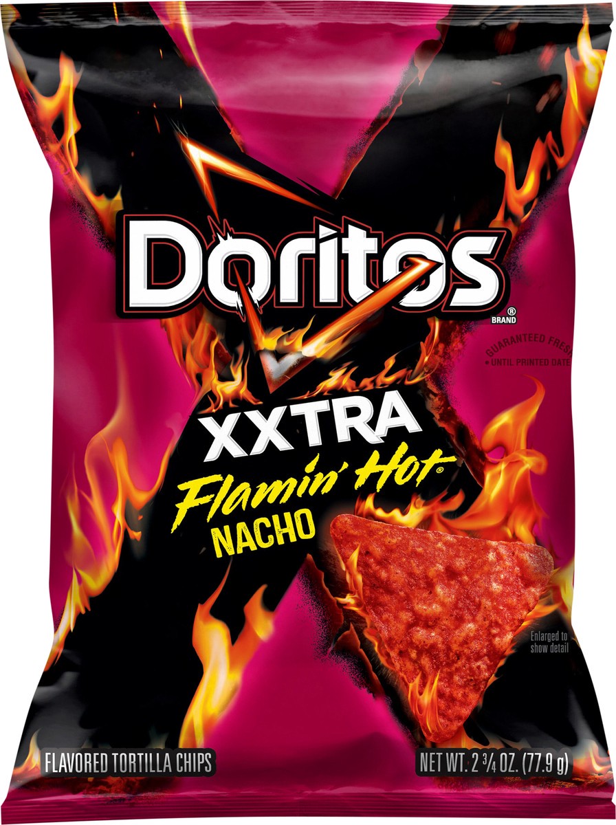 slide 3 of 9, Doritos Nacho Cheese Flavored Tortilla Chips Xxtra Flamin' Hot 2 3/4 Oz, 2.75 oz