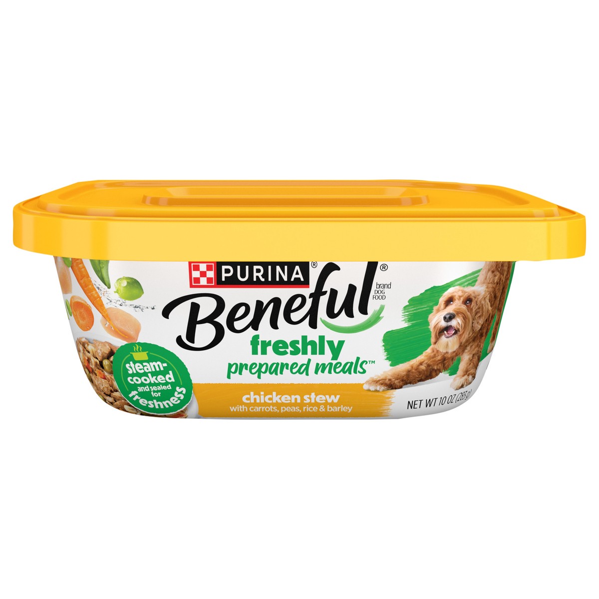 slide 1 of 9, Purina Beneful Wet Dog Food Freshly Prepared Meals Chicken Stew with Rice, Carrots, Peas, and Barley, 10 oz