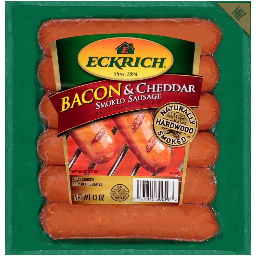 slide 1 of 10, Eckrich Bacon & Cheddar Smoked Sausage Links, 13 oz, 11 oz
