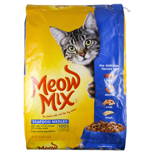 slide 1 of 1, Meow Mix Seafood Medley Cat Food, 14.2 lb