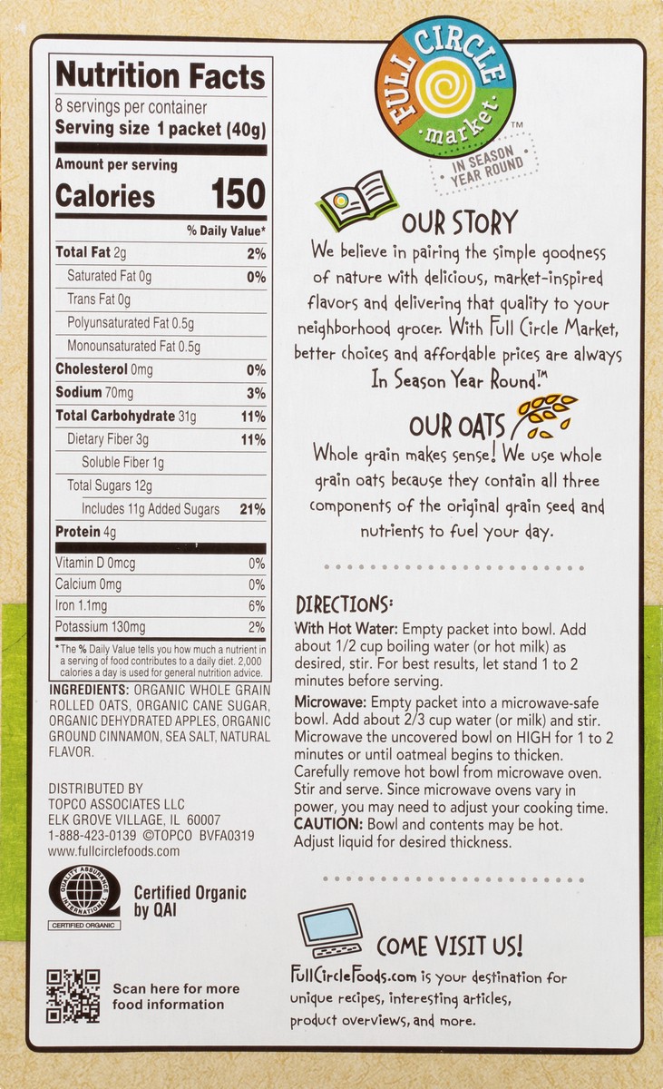 slide 9 of 14, Full Circle Market Organic Apple Cinnamon Instant Oatmeal 8 ea, 8 ct