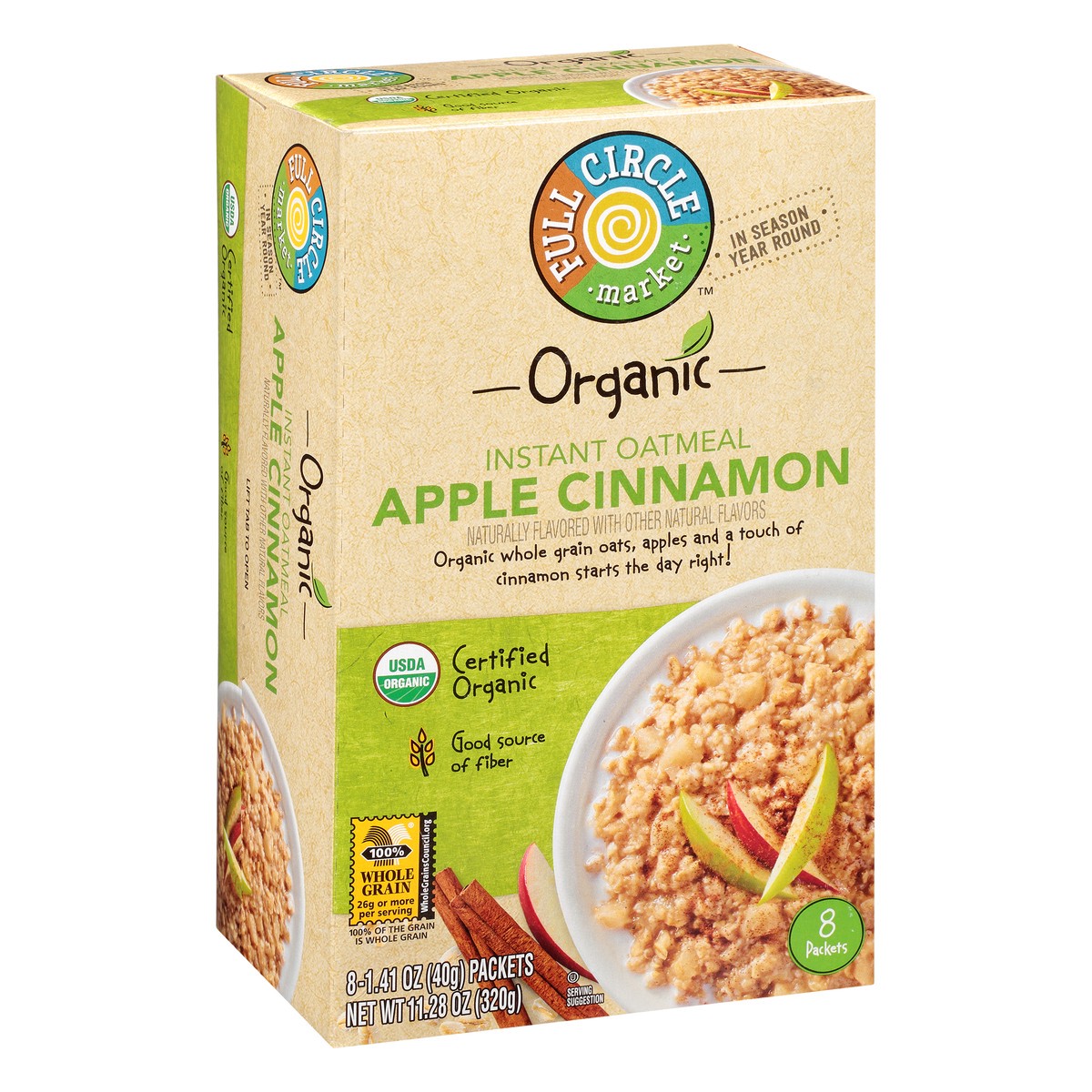 slide 3 of 14, Full Circle Market Organic Apple Cinnamon Instant Oatmeal 8 ea, 8 ct
