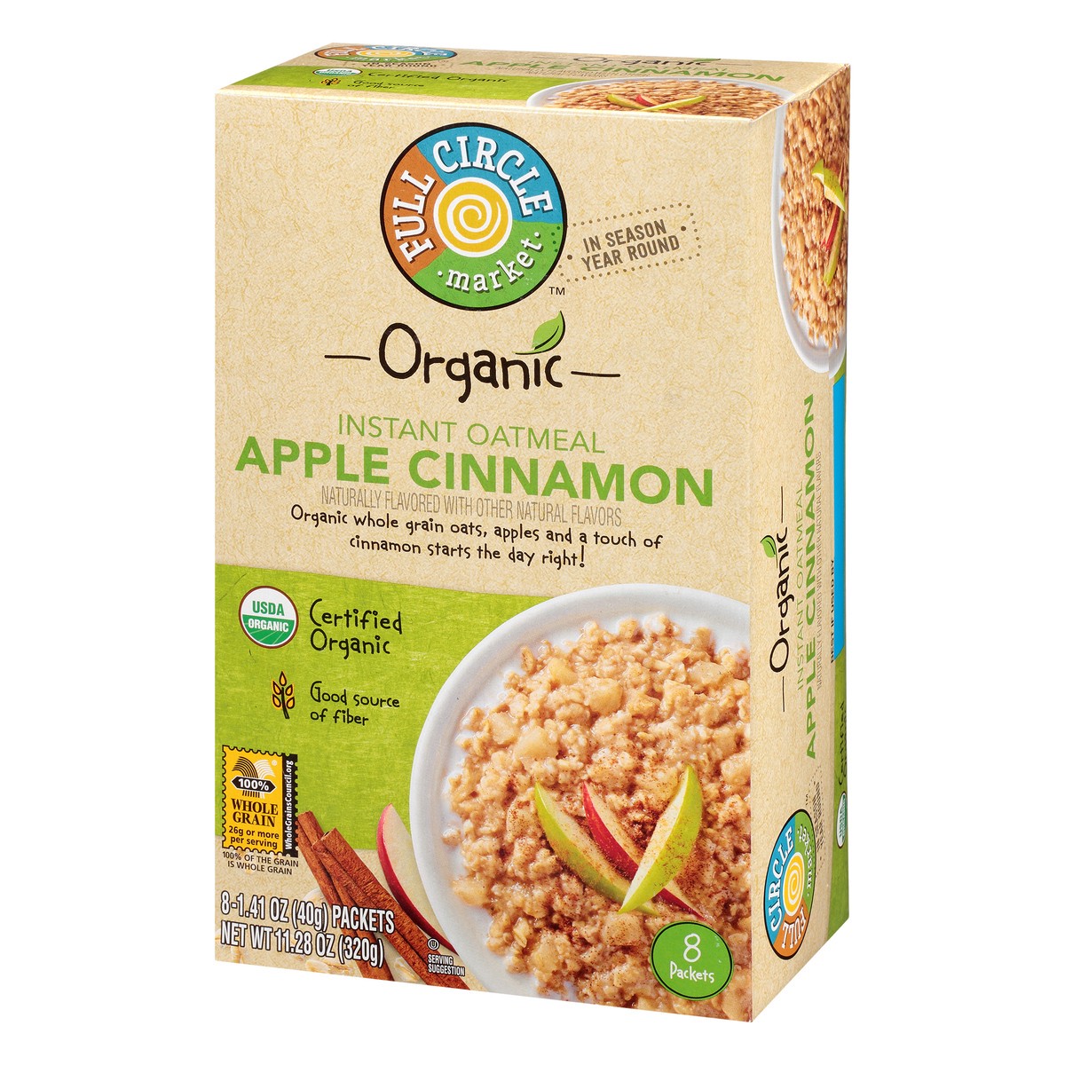 slide 4 of 14, Full Circle Market Organic Apple Cinnamon Instant Oatmeal 8 ea, 8 ct