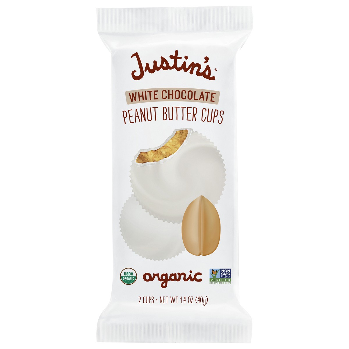 slide 1 of 9, Justin's Organic White Chocolate Butter Cups 1.4 oz, 2 ct