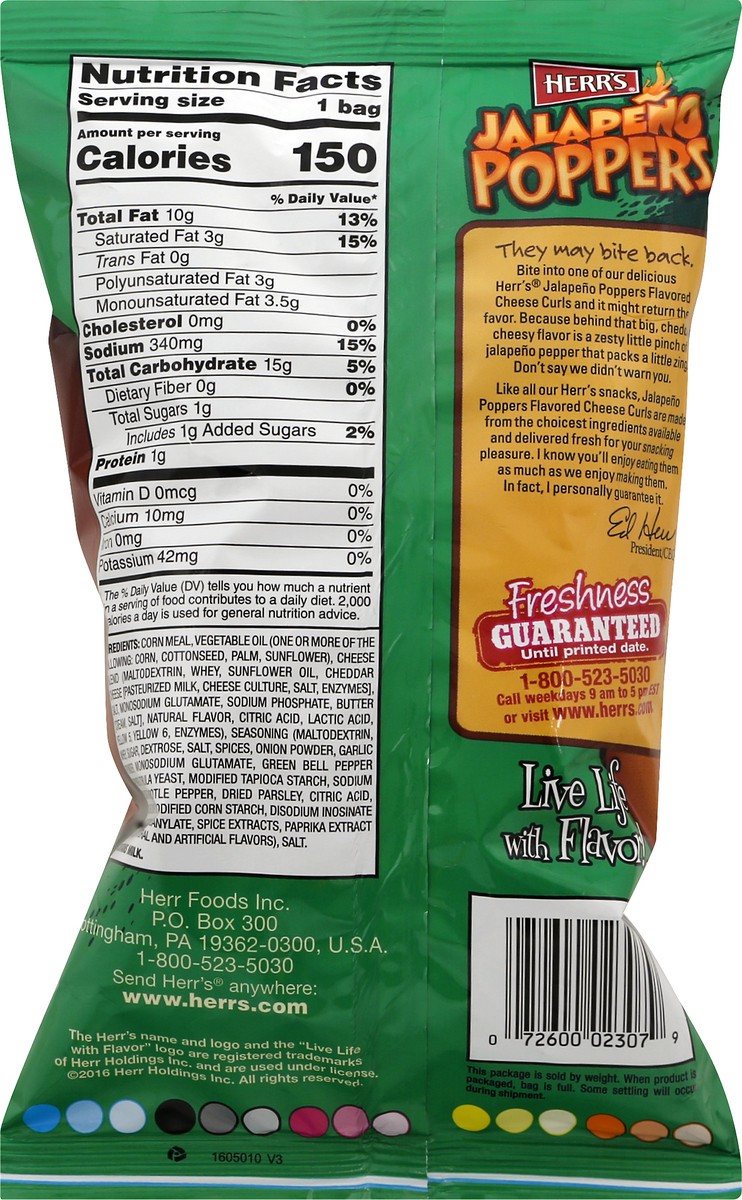 slide 10 of 10, Herr's Jalapeno Poppers Flavored Cheese Curls 1 oz, 1 oz