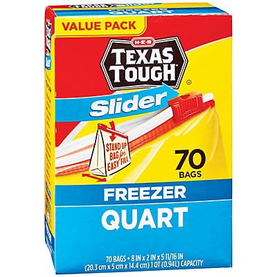 slide 1 of 1, H-E-B Texas Tough Slider Quart&nbsp;Freezer Bags Value Pack&nbsp;, 70 ct