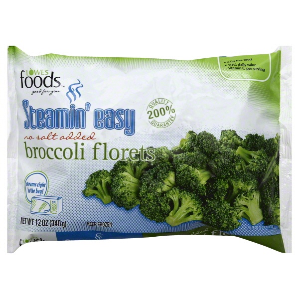 slide 1 of 1, Lowes Foods Steamin Easy Broccoli Floret No Salt Added, 12 oz