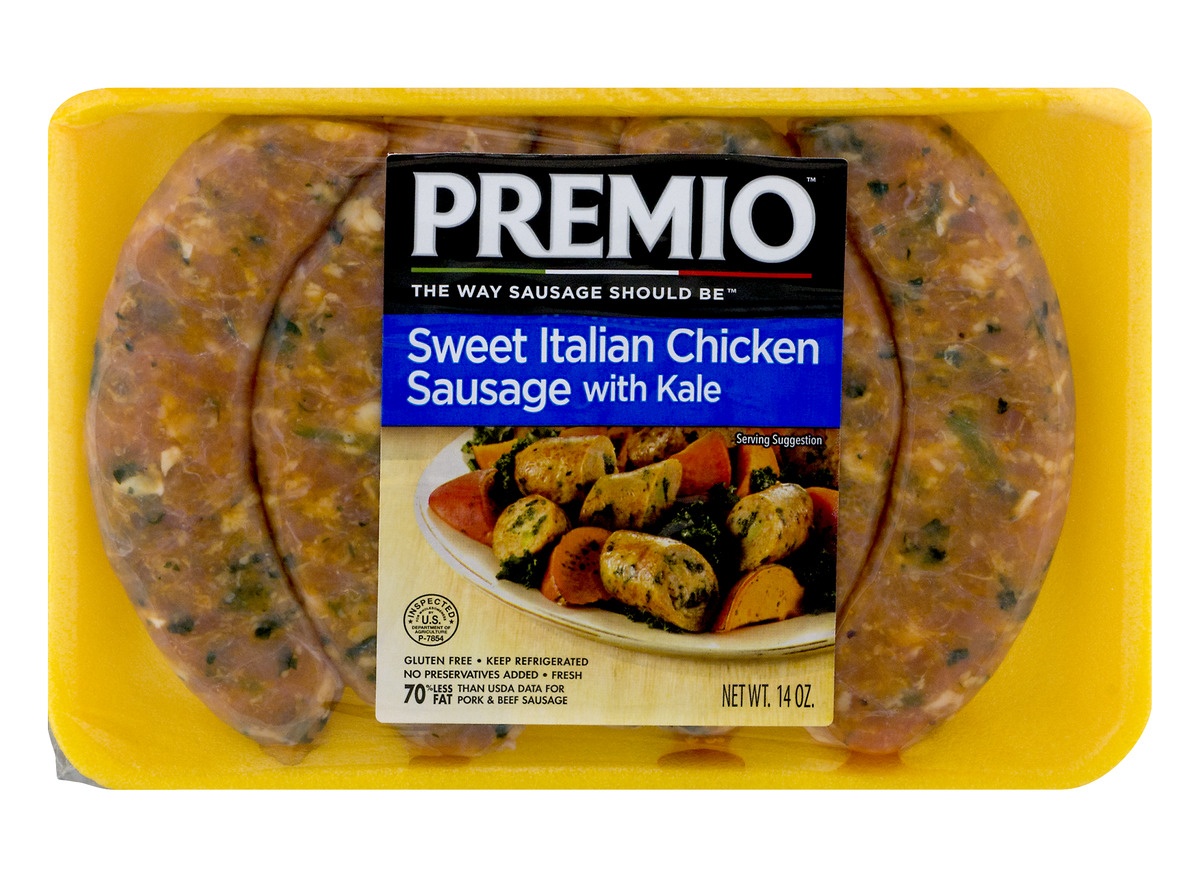 slide 1 of 1, Premio Sweet Italian Chicken Sausage with Kale, 14 oz