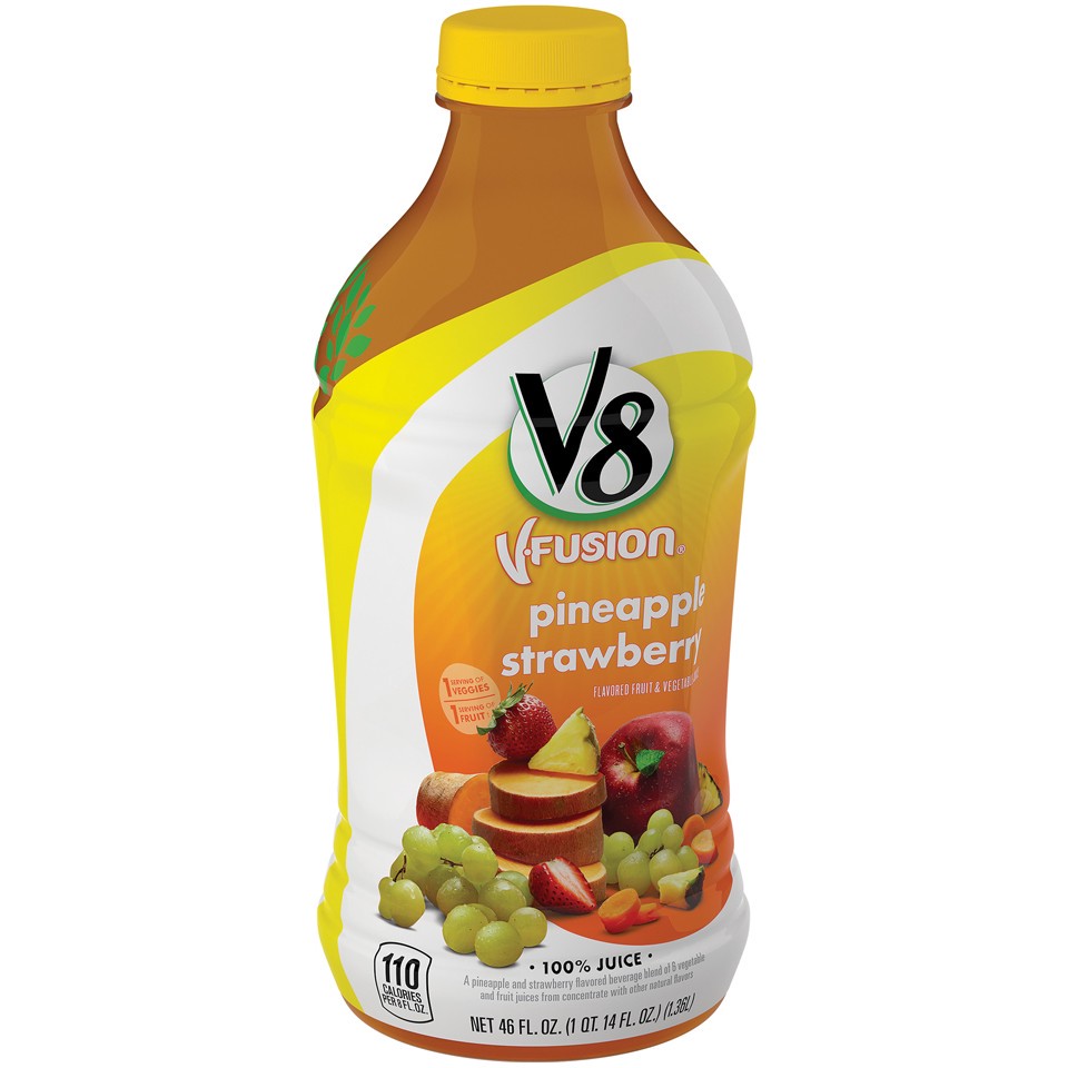 slide 1 of 4, V8 V-Fusion Pineapple Strawberry Drink, 46 fl oz