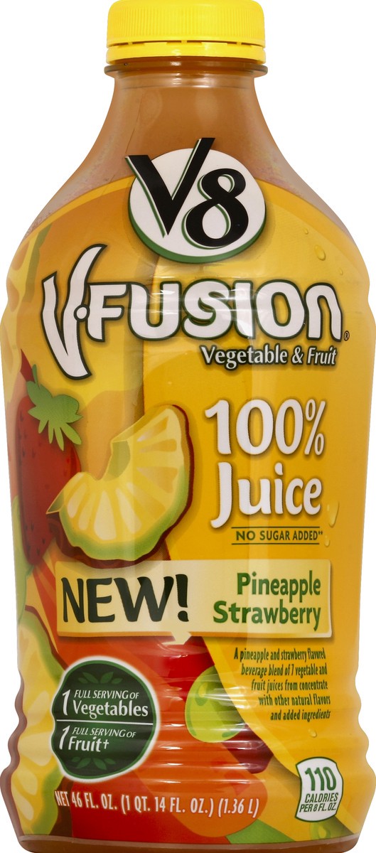 slide 4 of 4, V8 V-Fusion Pineapple Strawberry Drink, 46 fl oz