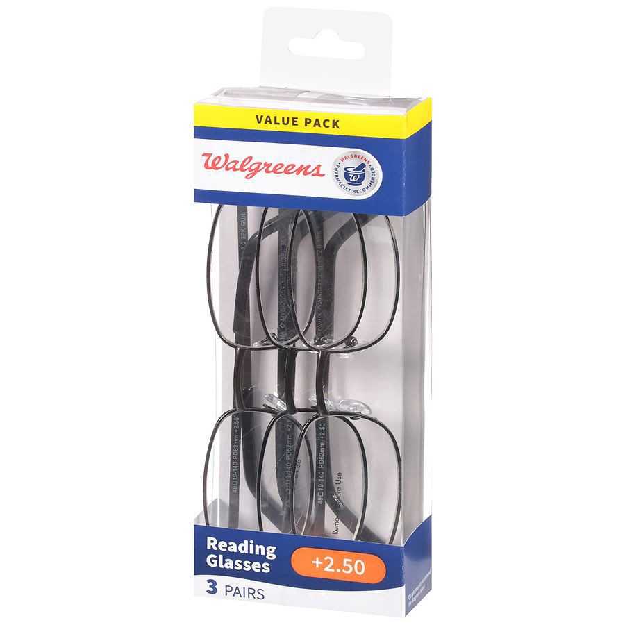 slide 4 of 5, Walgreens Reading Glasses +2.50 Gunmetal/Black, +2.50 3 ct