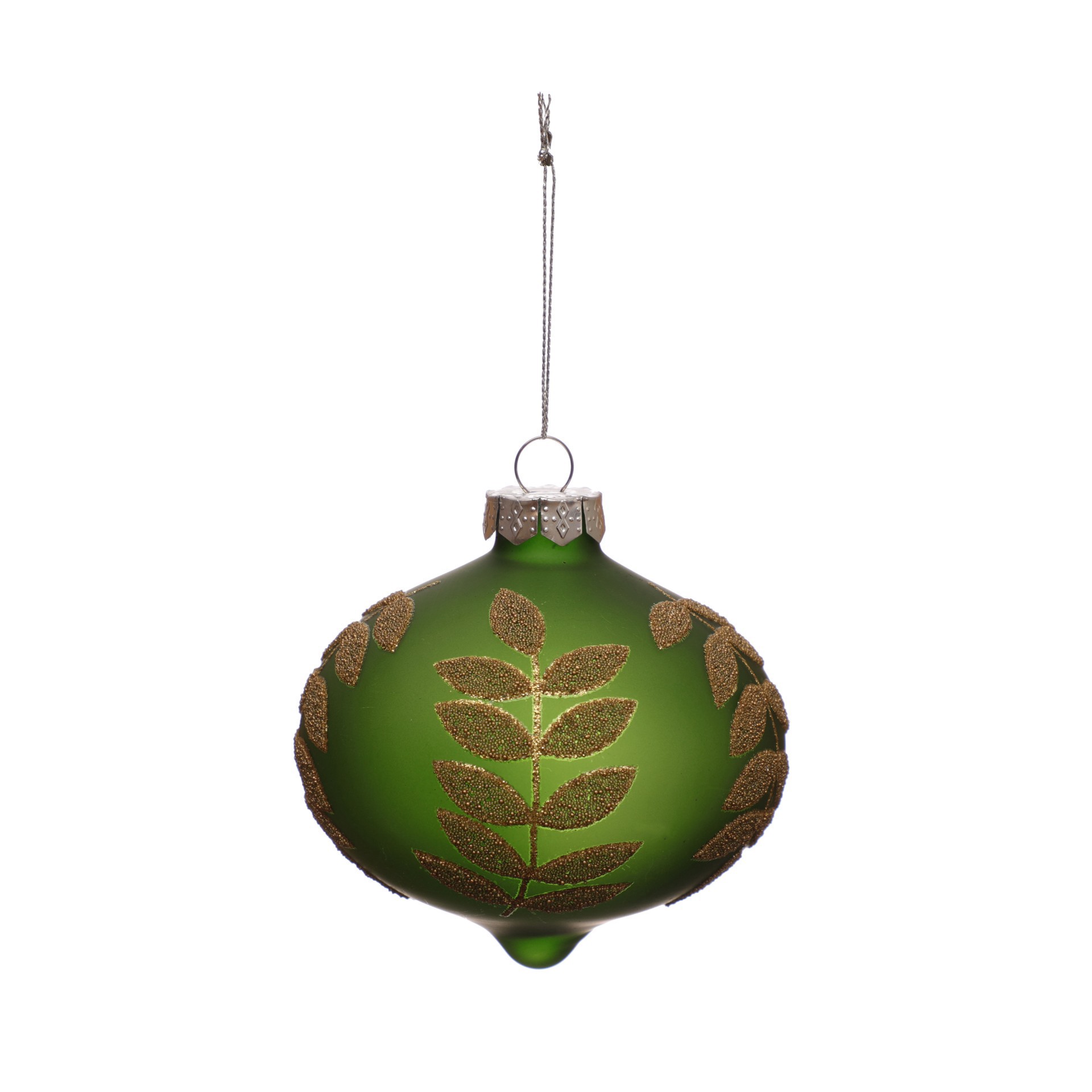 slide 3 of 3, 4.25" Green With Leaf Glass Onion Ornament By Ashland, 4.25 in