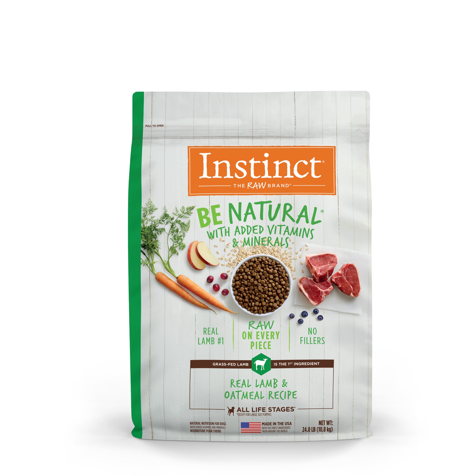 slide 1 of 6, Instinct Be Natural Lamb & Oatmeal Dry Dog Food, 24 lb. Bag, 24 lb