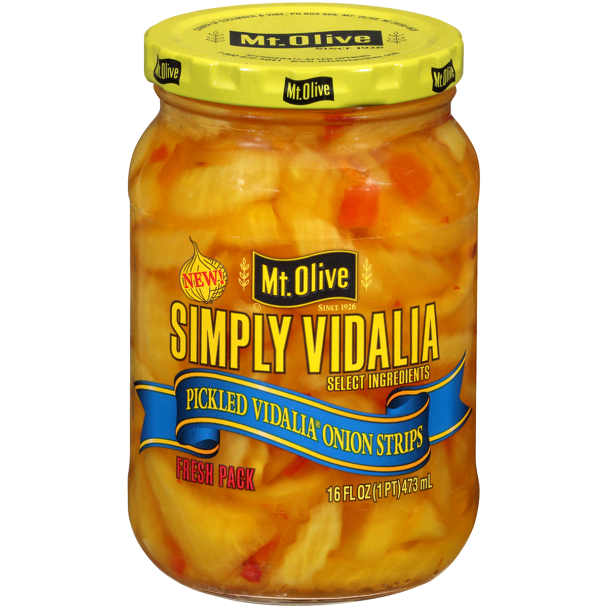 slide 1 of 9, Mt. Olive Simply Vidalia Pickled Vidalia Onion Strips, 16 fl oz