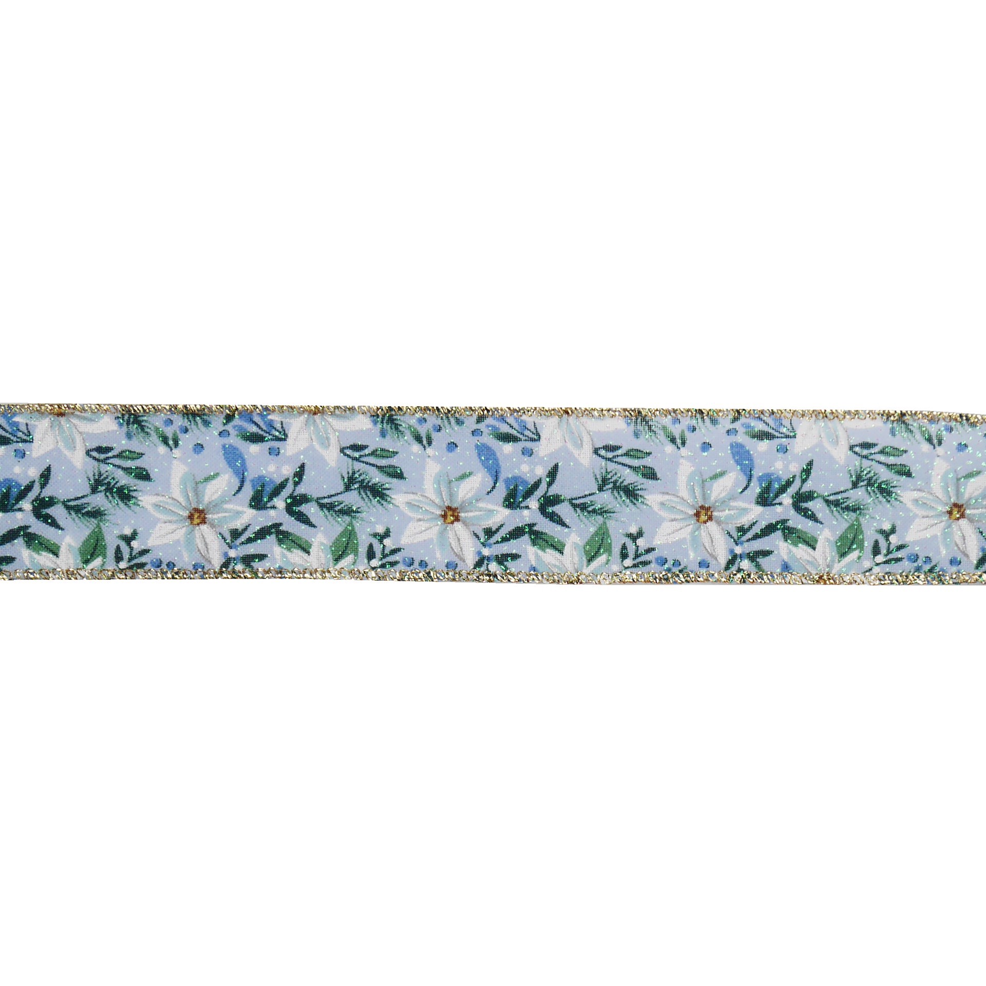 slide 2 of 3, 1.5" X 30ft. Light Blue Floral Wired Taffeta Ribbon By Celebrate It, 1.5 in x 30 ft