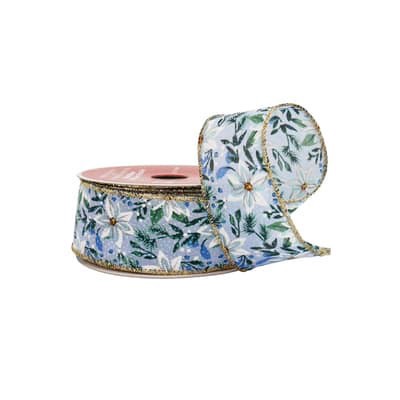 slide 1 of 3, 1.5" X 30ft. Light Blue Floral Wired Taffeta Ribbon By Celebrate It, 1.5 in x 30 ft