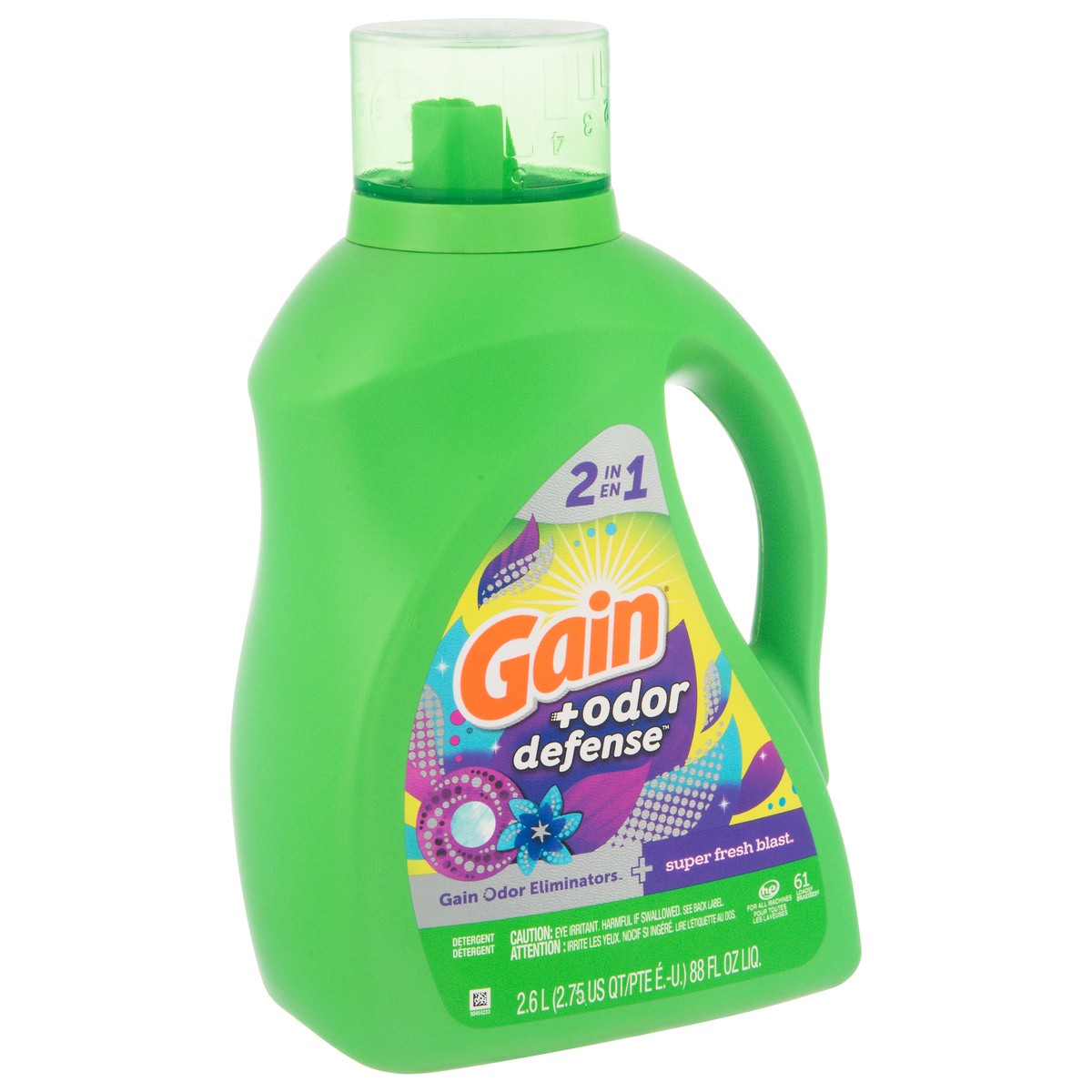 slide 7 of 9, Gain Odor Defense Liquid Laundry Detergent, Super Fresh Blast Scent, 88 fl oz, 61 loads, 2 in 1, Laundry Detergent Liquid Soap, HE compatible, 92 oz