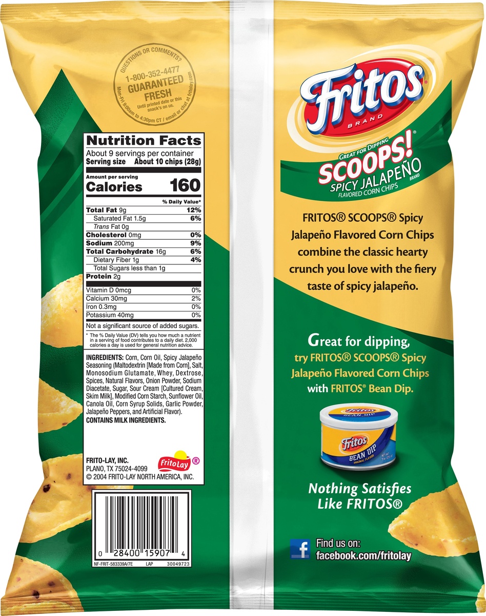 slide 5 of 6, Fritos Scoops Spicy Jalapeno Flavored Corn Chips 9.25 oz, 9.25 oz
