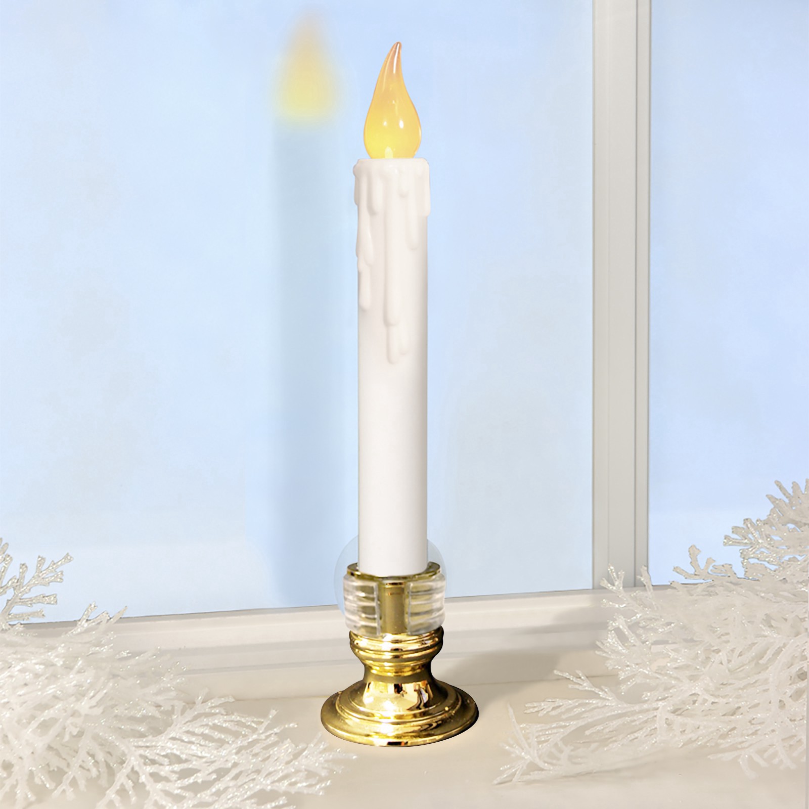 slide 3 of 3, Ge Staybright Flickering Led Window Candle, Gold, 9.25 in