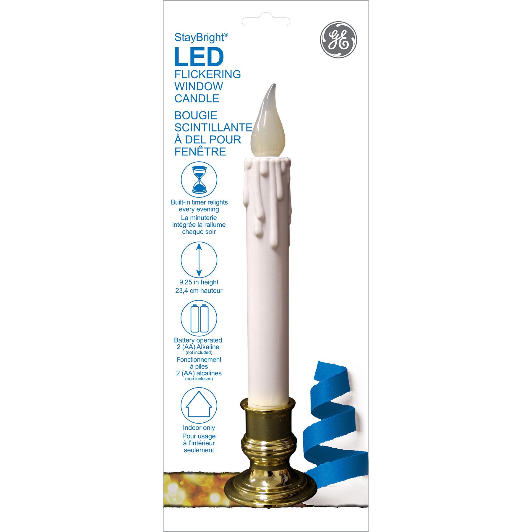 slide 2 of 3, Ge Staybright Flickering Led Window Candle, Gold, 9.25 in