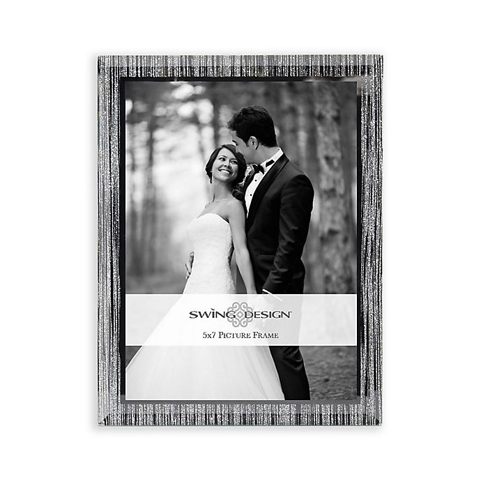 slide 1 of 1, Swing Design Glitter Stripe Frame With Sparkling Mirror Border - Silver, 5 in x 7 in