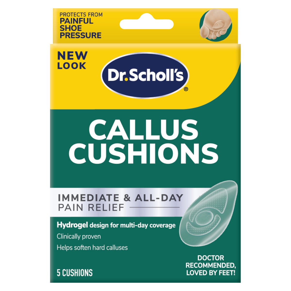 slide 1 of 3, Dr. Scholl's CALLUS CUSHIONS With Hydrogel Technology, 5 ct // Cushioning Protection Against Shoe Pressure and Friction that Fits Easily In Any Shoe for Immediate and All-Day Pain Relief, 5 ct