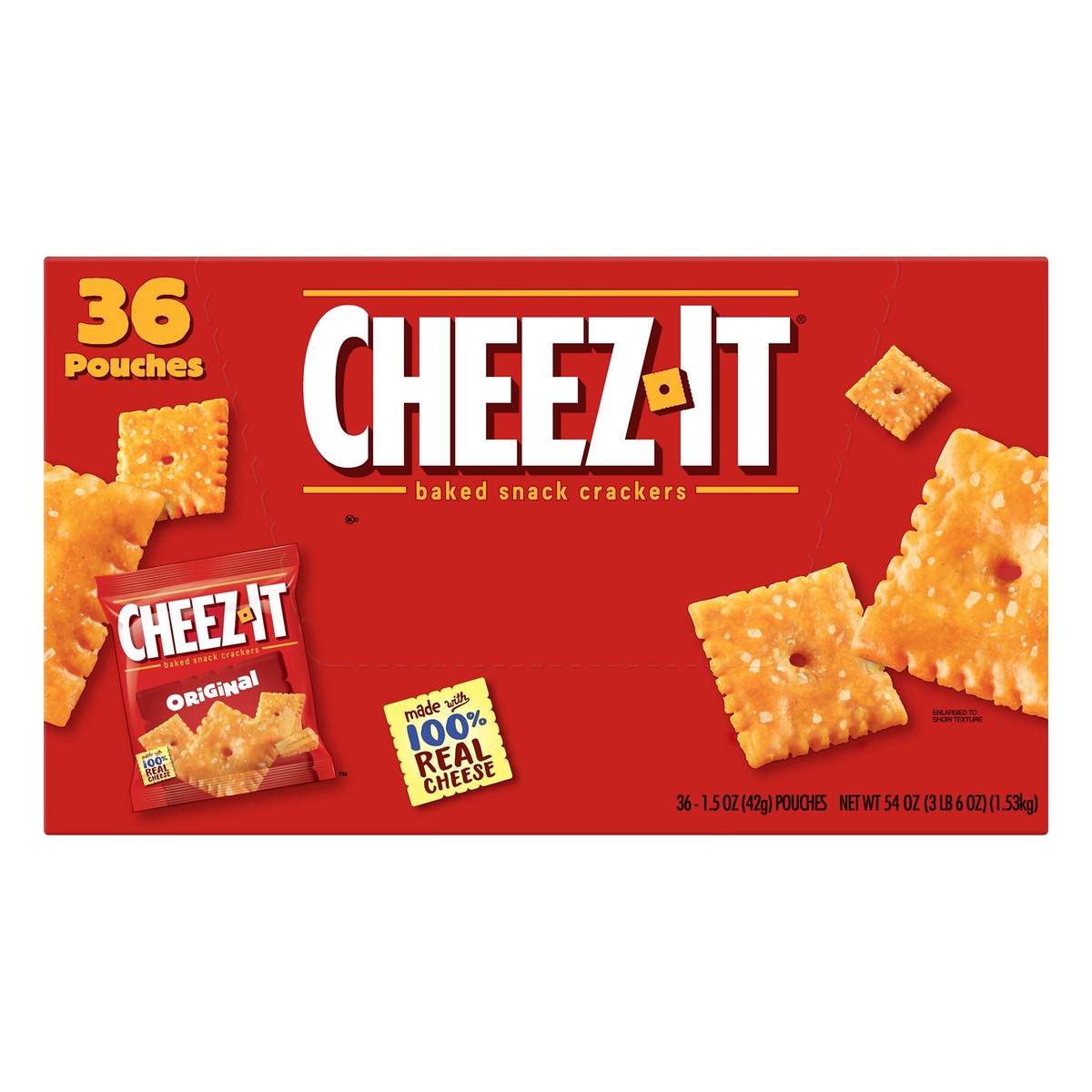 slide 1 of 5, Cheez-It Cheese Crackers, Original, 54 oz, 36 Count, 54.08 oz