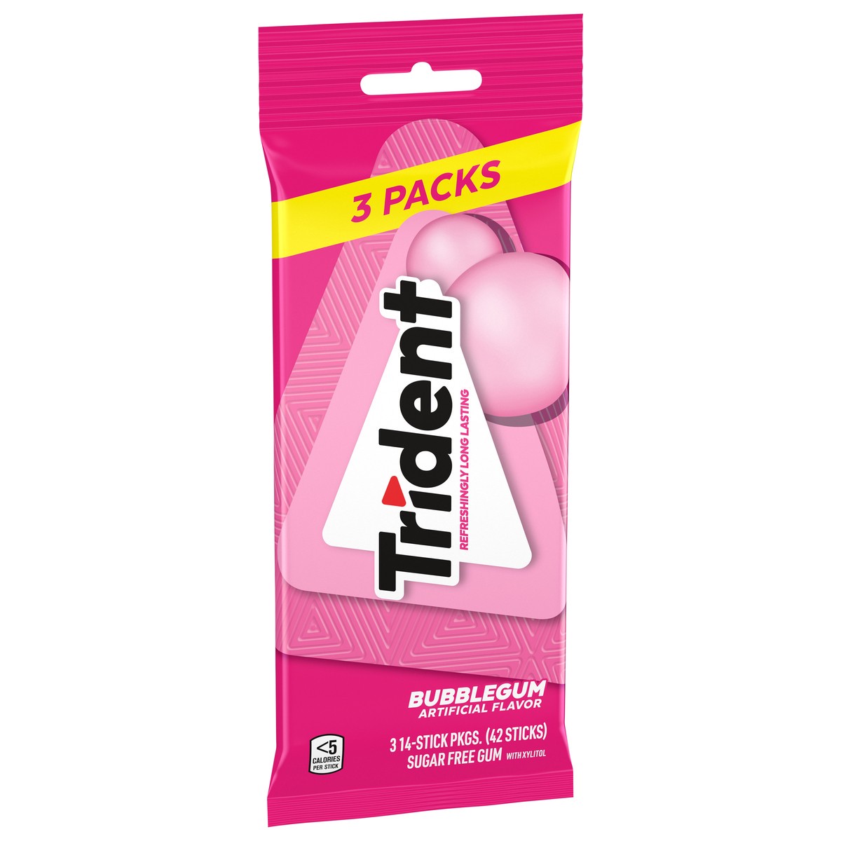 slide 5 of 9, Trident Sugar Free Bubblegum Gum with Xylitol 3 - 14 Stick Packages, 3 ct