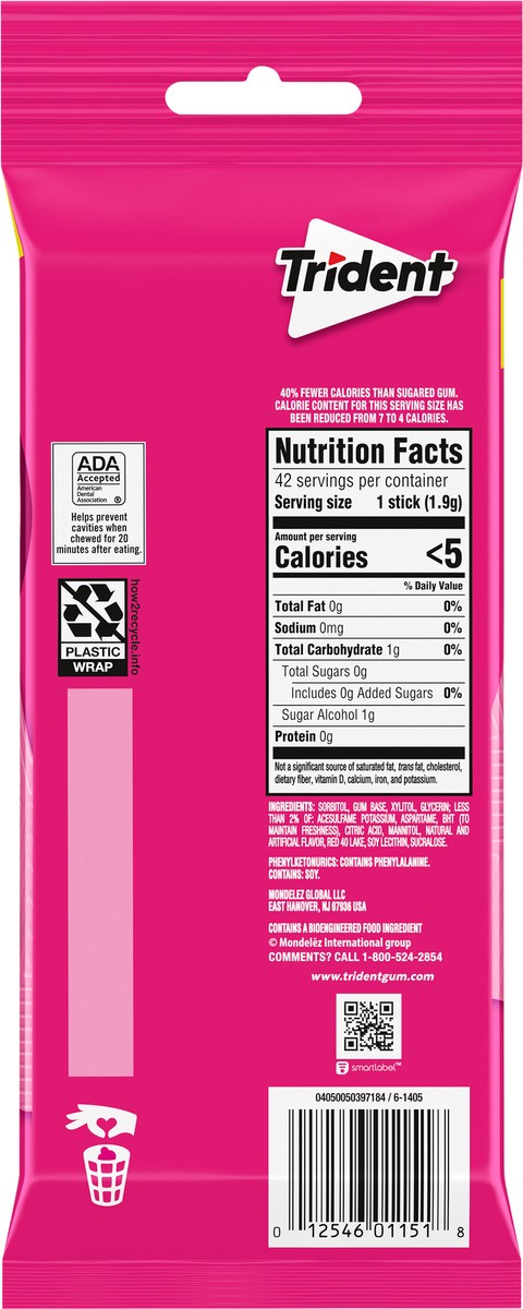 slide 9 of 9, Trident Sugar Free Bubblegum Gum with Xylitol 3 - 14 Stick Packages, 3 ct
