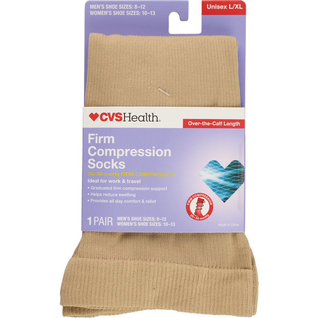 slide 1 of 1, CVS Health Firm Compression Socks, Tan, L/Xl, 1 ct